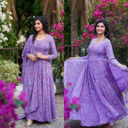 Lavander floral anarkali gown dupatta set